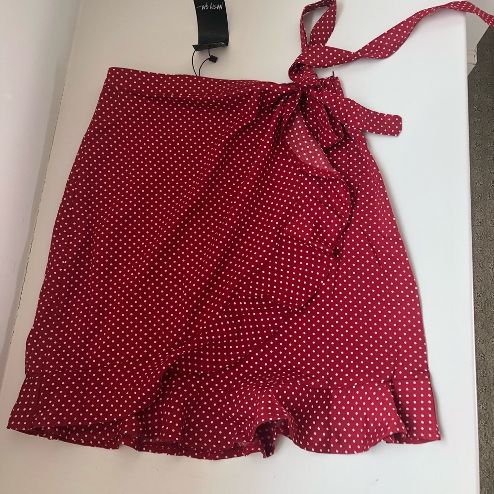 Nasty gal red polka dot skirt